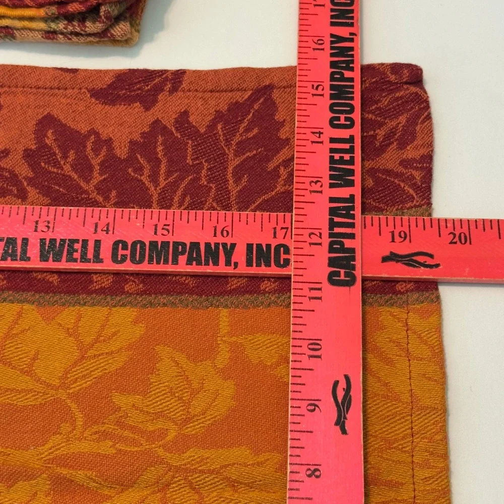 Autumn Leaf Jacquard Placemat and Napkin Set 5pc Burgundy Orange Gold Fall Decor